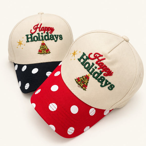 Happy Holidays Embroidered Polka Dot Baseball Cap | 40HW762
