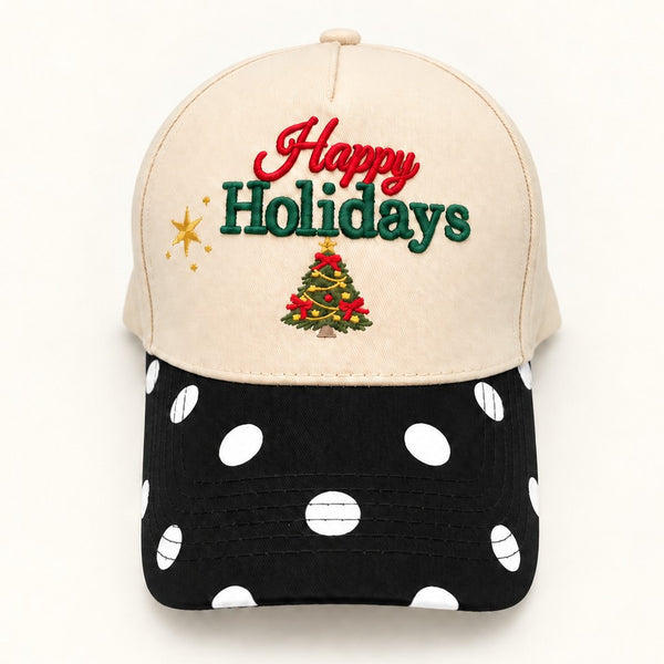 Happy Holidays Embroidered Polka Dot Baseball Cap | 40HW762