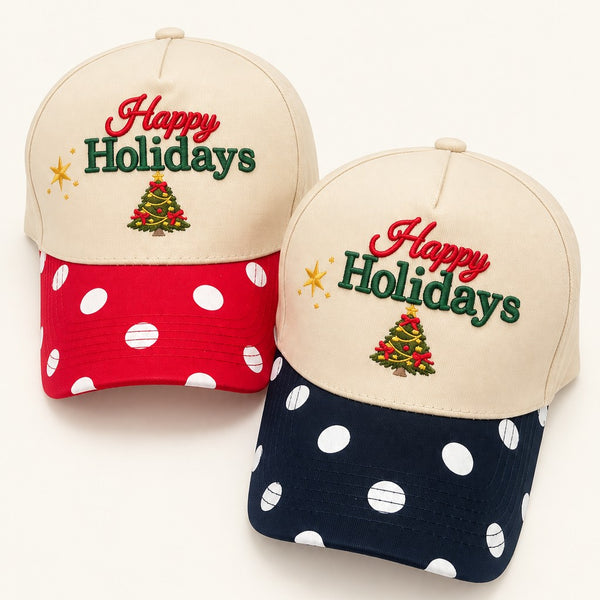 Happy Holidays Embroidered Polka Dot Baseball Cap | 40HW762
