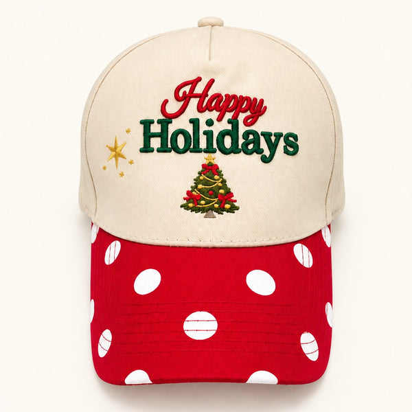 Happy Holidays Embroidered Polka Dot Baseball Cap | 40HW762