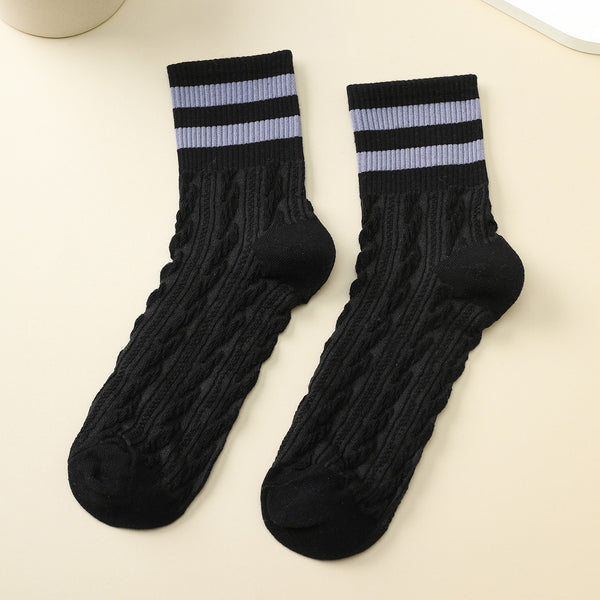 WOMAN BREATHABLE WAFFLE STRIPE COTTON SOCKS | 40S02082