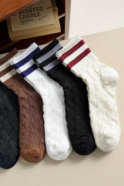 WOMAN BREATHABLE WAFFLE STRIPE COTTON SOCKS | 40S02082