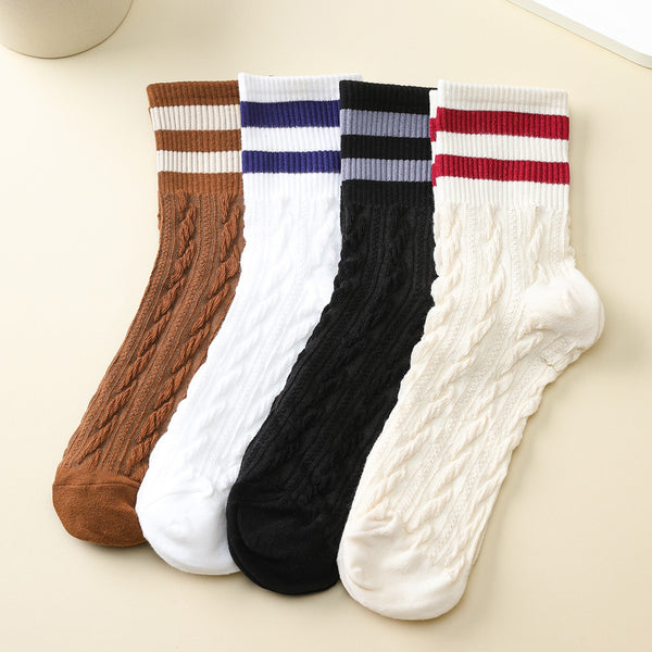 WOMAN BREATHABLE WAFFLE STRIPE COTTON SOCKS | 40S02082