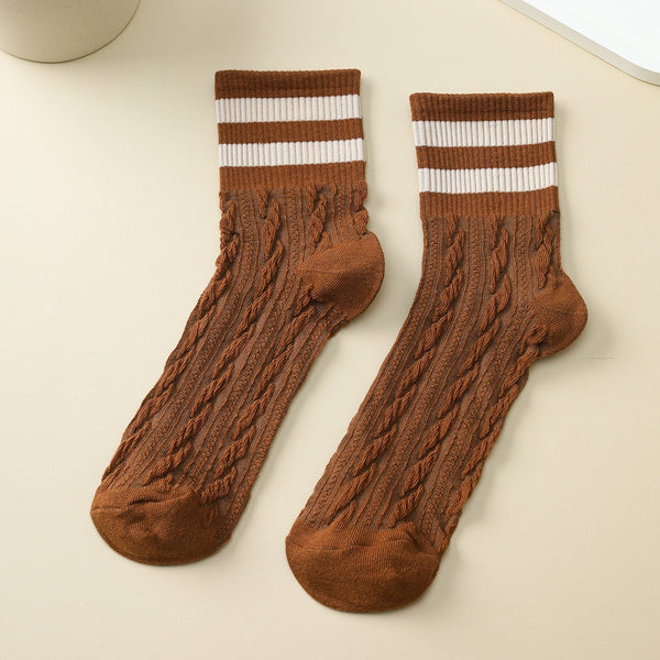 WOMAN BREATHABLE WAFFLE STRIPE COTTON SOCKS | 40S02082
