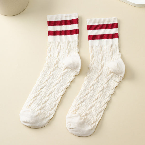 WOMAN BREATHABLE WAFFLE STRIPE COTTON SOCKS | 40S02082