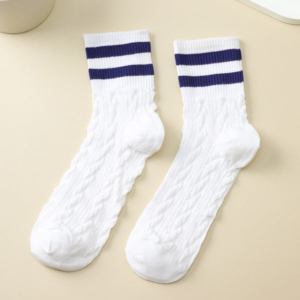 WOMAN BREATHABLE WAFFLE STRIPE COTTON SOCKS | 40S02082