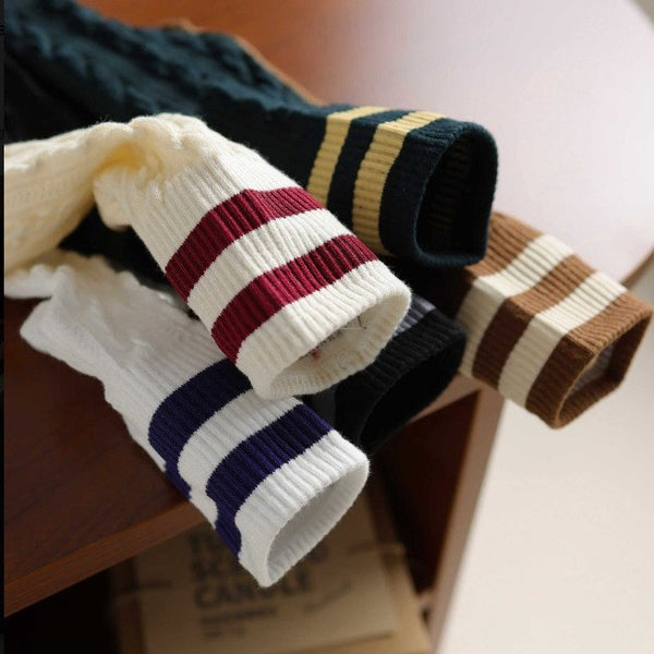 WOMAN BREATHABLE WAFFLE STRIPE COTTON SOCKS | 40S02082