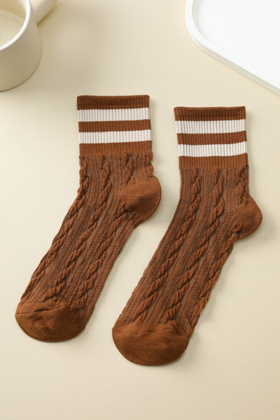WOMAN BREATHABLE WAFFLE STRIPE COTTON SOCKS | 40S02082