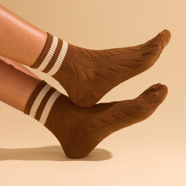 WOMAN BREATHABLE WAFFLE STRIPE COTTON SOCKS | 40S02082