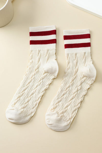 WOMAN BREATHABLE WAFFLE STRIPE COTTON SOCKS | 40S02082