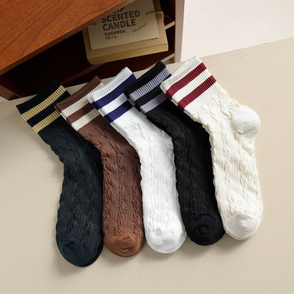 WOMAN BREATHABLE WAFFLE STRIPE COTTON SOCKS | 40S02082
