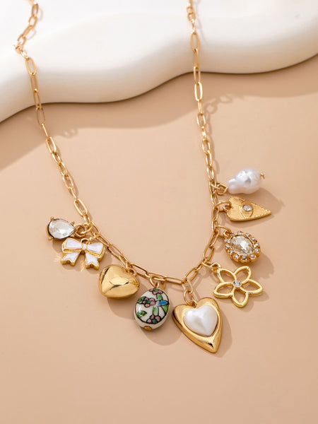 Charm Necklace-Charming Heart Bow & Pearl Dangle | 80N92810