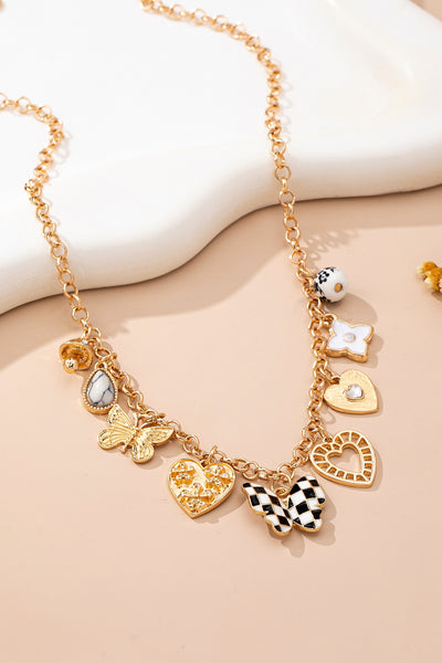 Charm Necklace-Hearts & Checker Butterflies | 80N92815