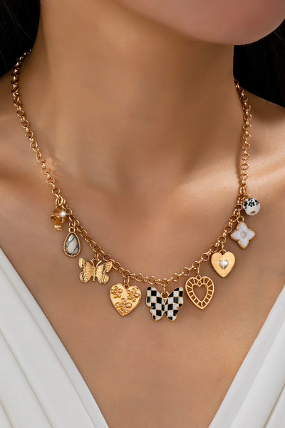 Charm Necklace-Hearts & Checker Butterflies | 80N92815