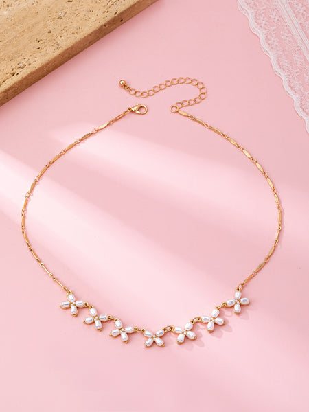 Charm Necklace-Delicate Pearl Flower | 80N92821