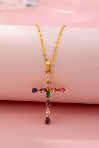 Rainbow  Crystal Cross Pendant Necklace | 80N92816