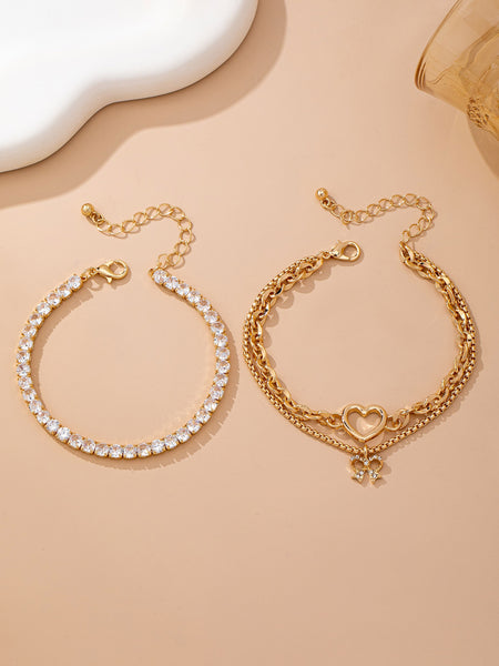 Multi-Layer Rhinestone Heart Chain Bracelet | 80B1661