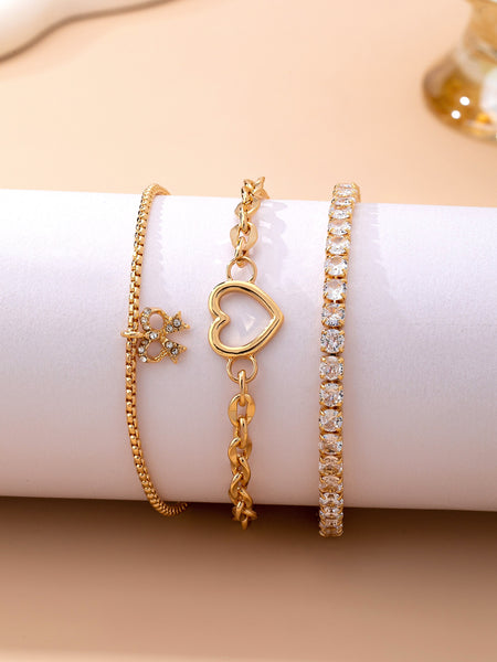 Multi-Layer Rhinestone Heart Chain Bracelet | 80B1661