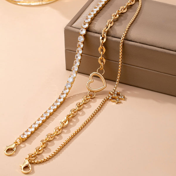 Multi-Layer Rhinestone Heart Chain Bracelet | 80B1661