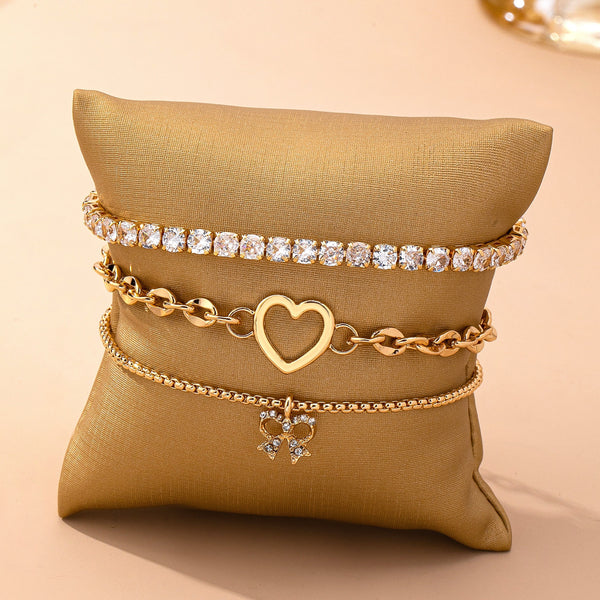 Multi-Layer Rhinestone Heart Chain Bracelet | 80B1661
