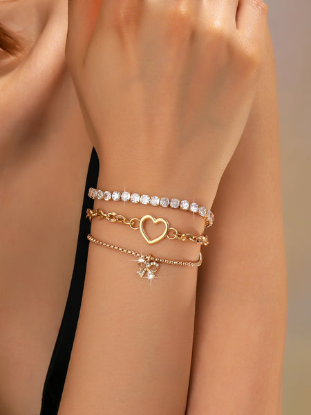 Multi-Layer Rhinestone Heart Chain Bracelet | 80B1661