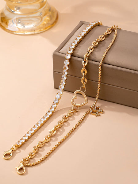 Multi-Layer Rhinestone Heart Chain Bracelet | 80B1661