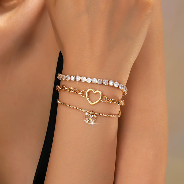 Multi-Layer Rhinestone Heart Chain Bracelet | 80B1661