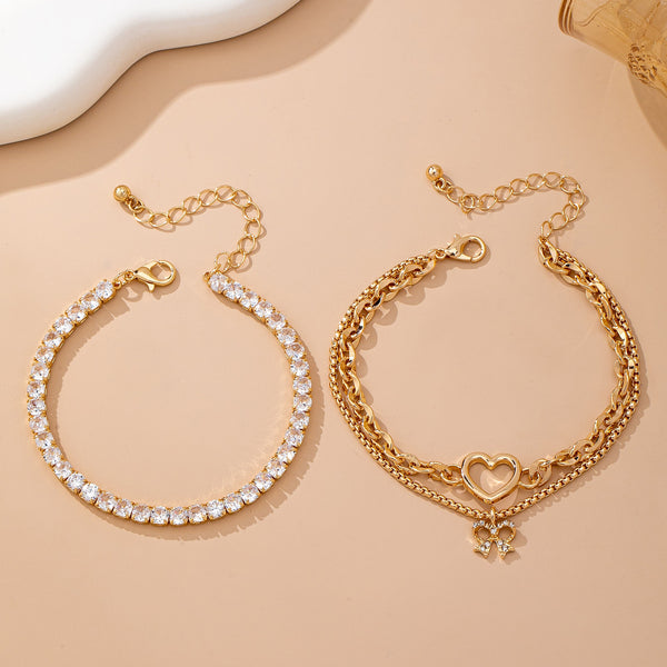 Multi-Layer Rhinestone Heart Chain Bracelet | 80B1661