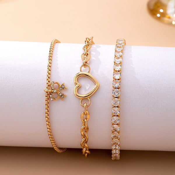 Multi-Layer Rhinestone Heart Chain Bracelet | 80B1661