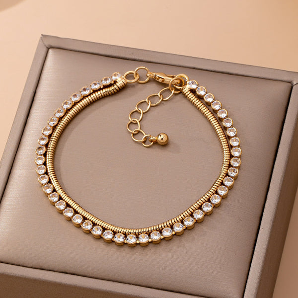 Double Snake Chain Crystal Bracelet | 80B1653