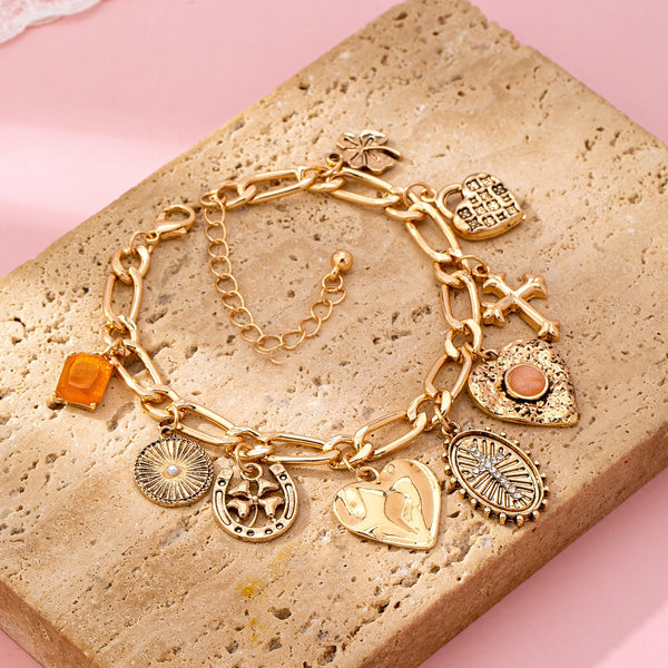Charm Bracelet-Cross Heart Oval Motifs | 80B1651