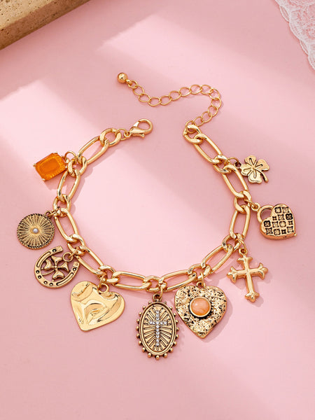 Charm Bracelet-Cross Heart Oval Motifs | 80B1651
