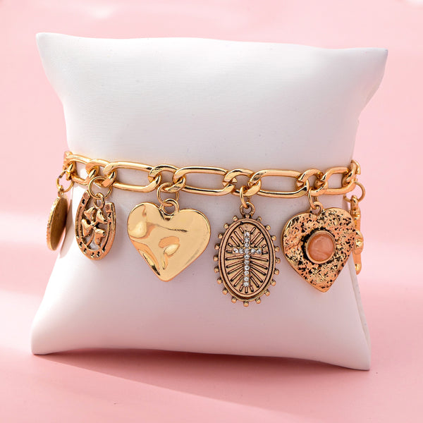 Charm Bracelet-Cross Heart Oval Motifs | 80B1651