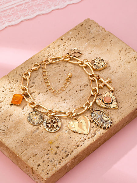 Charm Bracelet-Cross Heart Oval Motifs | 80B1651