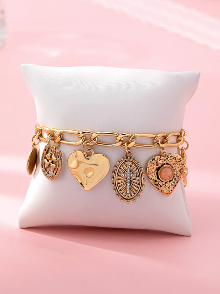 Charm Bracelet-Cross Heart Oval Motifs | 80B1651