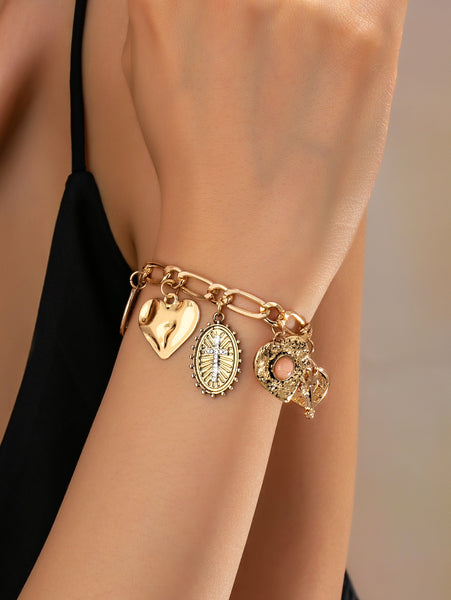 Charm Bracelet-Cross Heart Oval Motifs | 80B1651