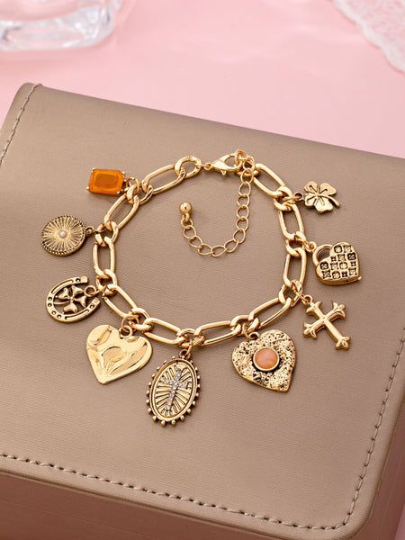 Charm Bracelet-Cross Heart Oval Motifs | 80B1651