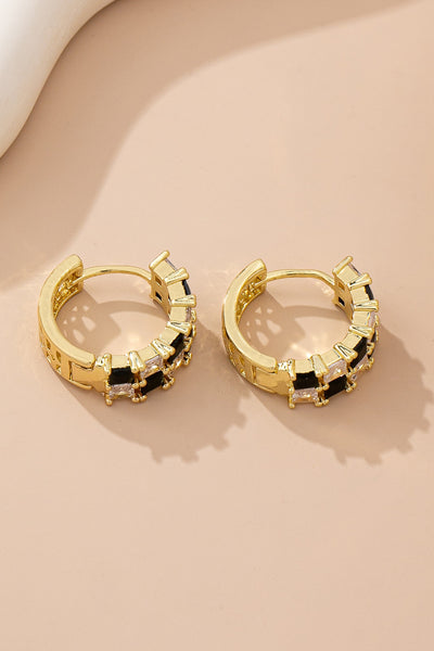 Checker Black & Crystal Baguette Hoop Earrings | 80E61892