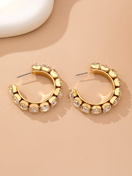 Crystal-Encrusted Gold Hoop Earrings | 80E61906