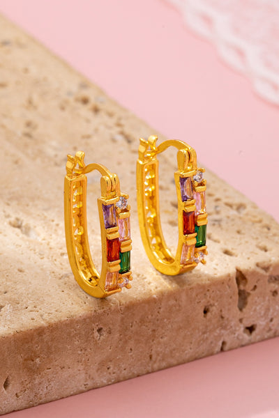 Rainbow Gemstone Bar Hoop Earrings | 80E61912