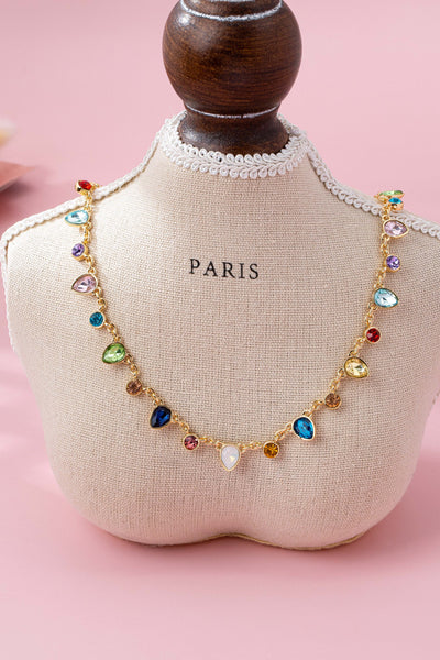Rainbow Teardrop Gemstone Charm Necklace | 80N92832