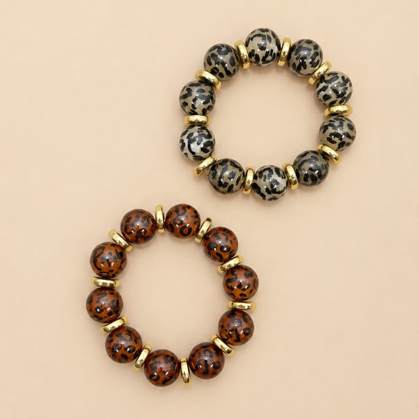 Leopard Print Beaded Stretch Bracelet | 40B5283