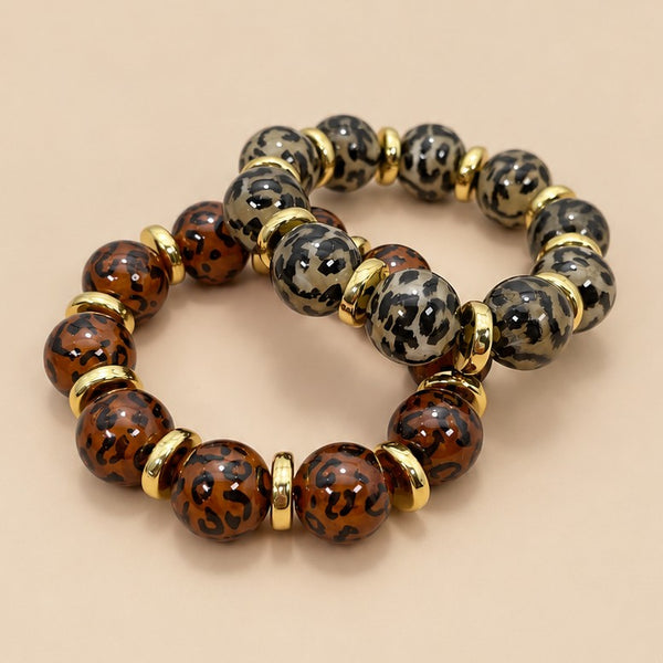 Leopard Print Beaded Stretch Bracelet | 40B5283