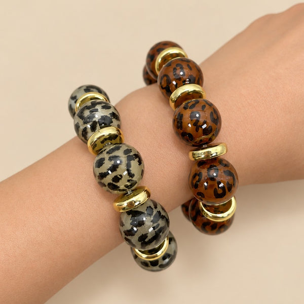 Leopard Print Beaded Stretch Bracelet | 40B5283