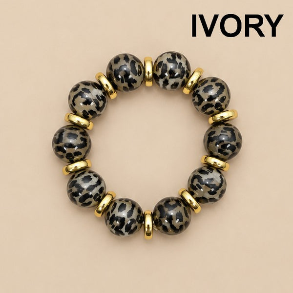 Leopard Print Beaded Stretch Bracelet | 40B5283