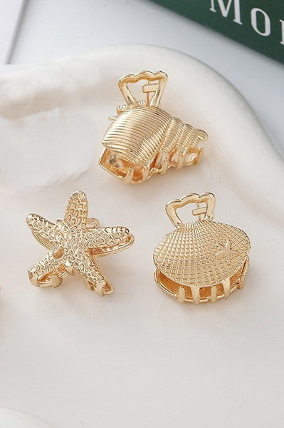 Gold-Tone Nautical Mini Hair Claw Clip 3 Pcs Set | 40H1075