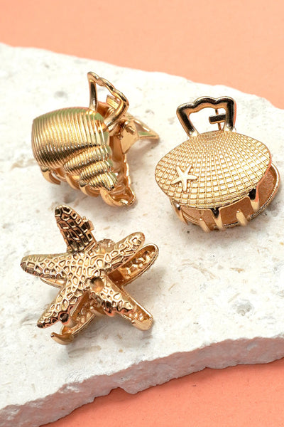 Gold-Tone Nautical Mini Hair Claw Clip 3 Pcs Set | 40H1075