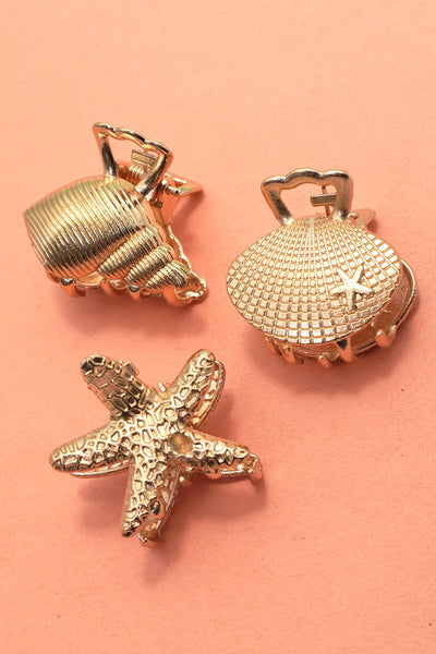 Gold-Tone Nautical Mini Hair Claw Clip 3 Pcs Set | 40H1075