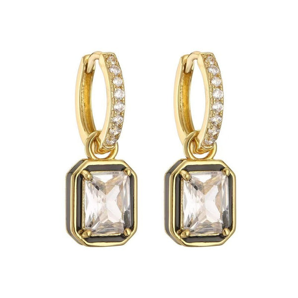 Enamel & Emerald-Cut Crystal Huggie Drop Earrings | 40E475