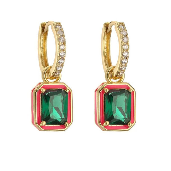 Enamel & Emerald-Cut Crystal Huggie Drop Earrings | 40E475